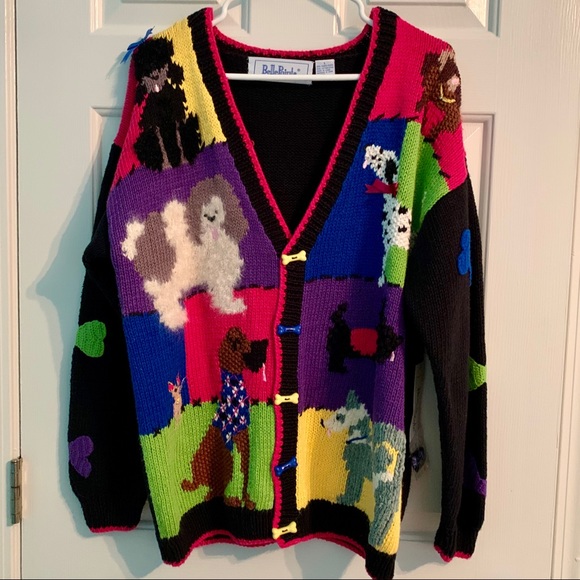 🟢Dog Love Sweater button down V-neck Cardigan new Embellished Colorful Valentine - Picture 12 of 14